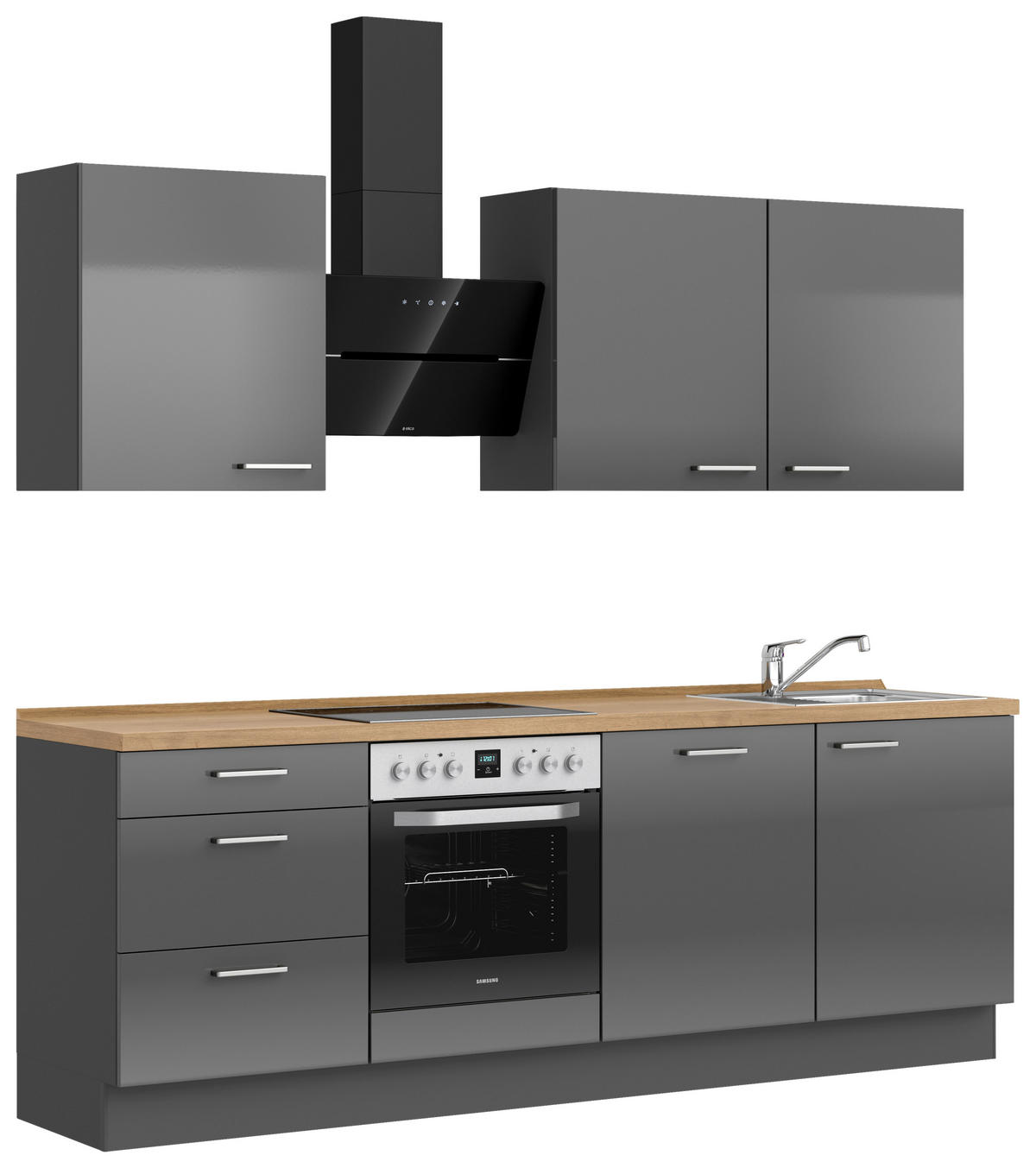KÜCHENBLOCK 240 cm   in Eichefarben, Schieferfarben  - Schieferfarben/Edelstahlfarben, MODERN, Holzwerkstoff/Metall (240cm) - Nobilia