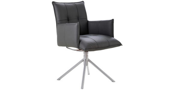 ARMLEHNSTUHL in Echtleder pigmentiert - Edelstahlfarben/Anthrazit, Design, Leder/Metall (55/85/65cm) - Valnatura