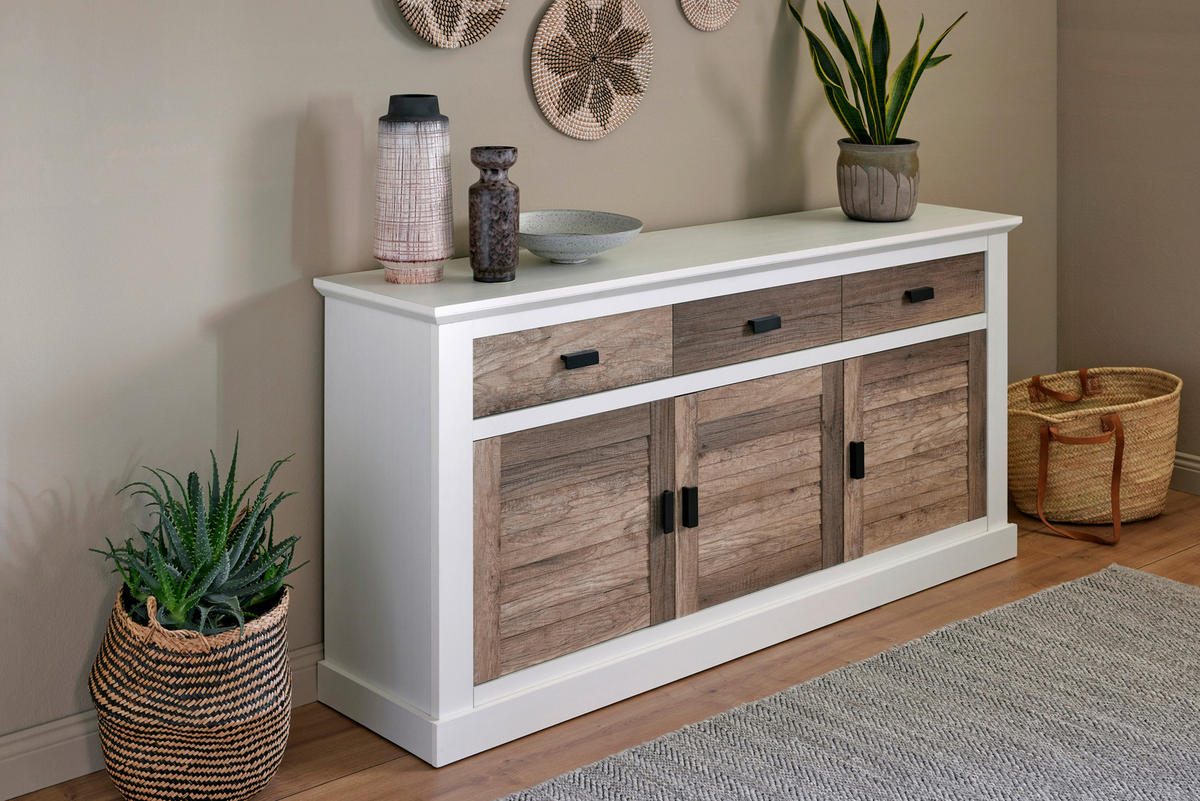 SIDEBOARD Hampton  in 158/81,3/40 cm  - Eichefarben/Schwarz, KONVENTIONELL, Holzwerkstoff/Metall (158/81,3/40cm)
