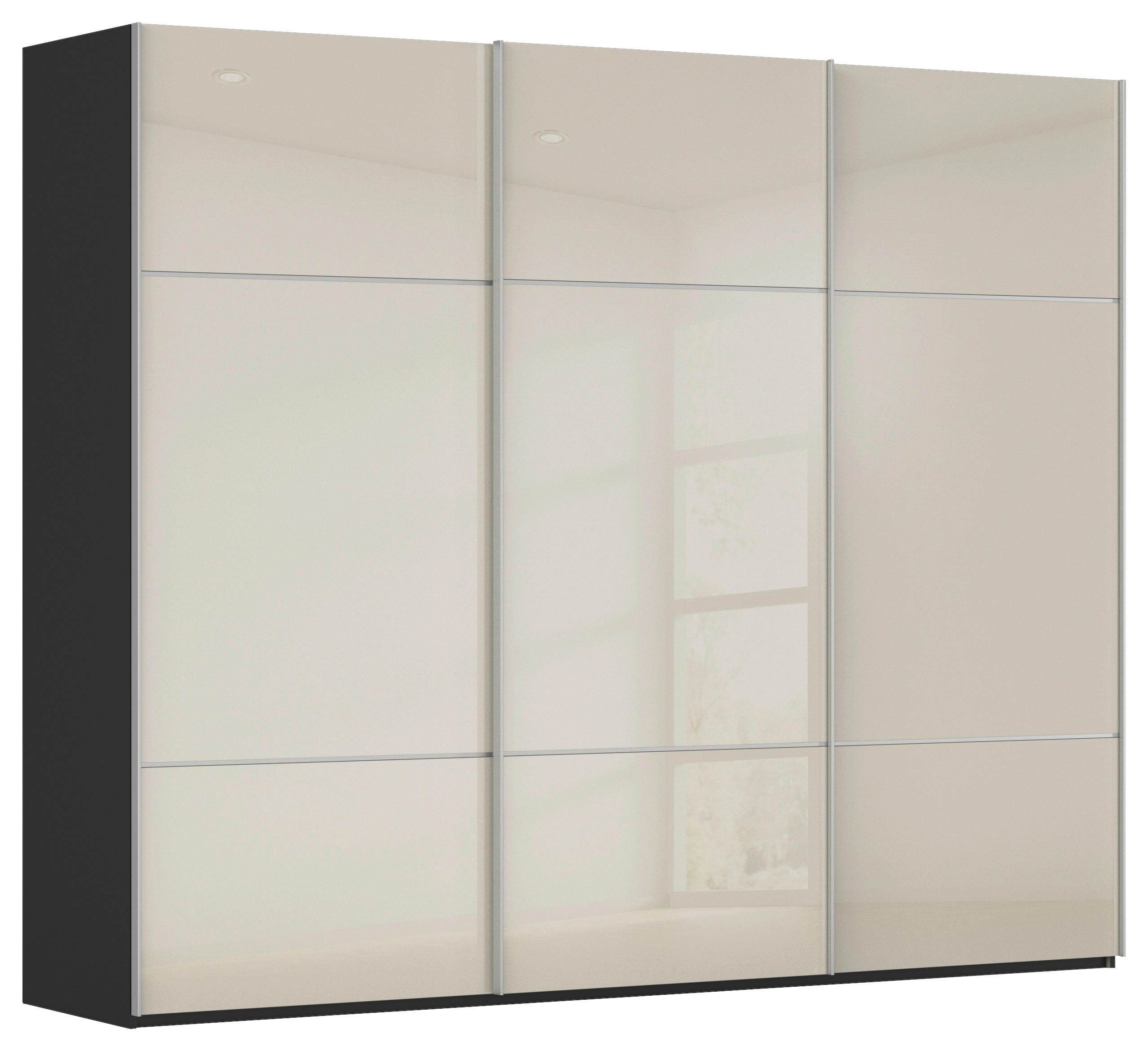 SCHWEBETÜRENSCHRANK 242/223/68 cm,  in Schwarz, Champagner, 3 Tür(en)  - Champagner/Alufarben, KONVENTIONELL, Glas/Holzwerkstoff (242/223/68cm) - Novel