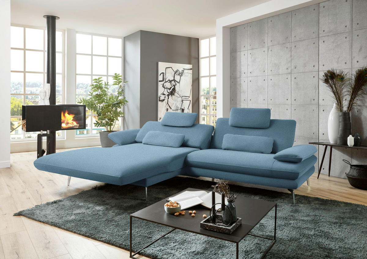 ECKSOFA Blau Webstoff  - Blau/Schwarz, Design, Textil/Metall (184/284cm) - Dieter Knoll