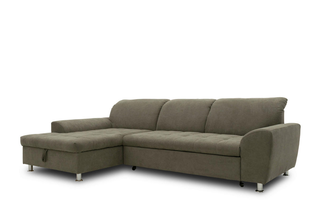 ECKSOFA MERIDIAN Schlammfarben Mikrofaser Rücken echt  - Chromfarben/Schlammfarben, KONVENTIONELL, Textil/Metall (171/278cm) - MID.YOU