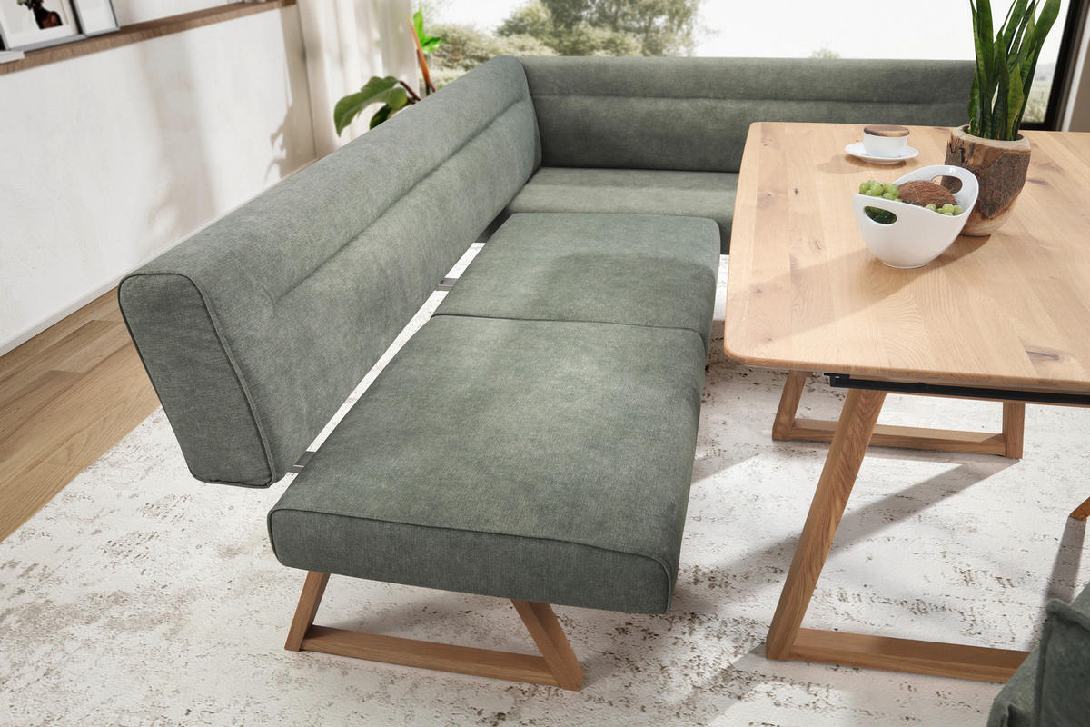 ECKBANK 230/170 cm Samt Grün Asteiche massiv   - Eichefarben/Grün, KONVENTIONELL, Holz/Textil (230/170cm) - Moderano