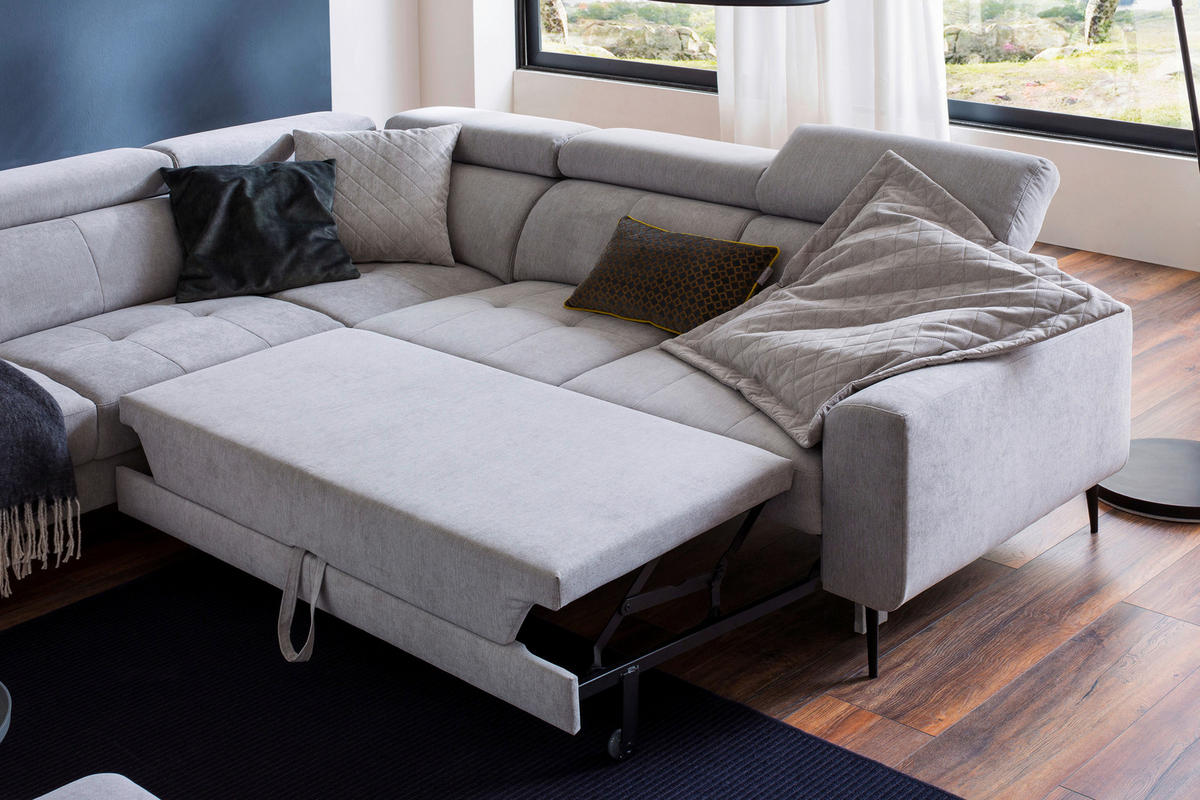ECKSOFA in Velours Grau  - Schwarz/Grau, Design, Textil/Metall (236/262cm) - Hom`in