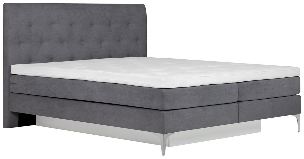 BOXSPRINGBETT  in Grau  - Grau, Design, Textil/Metall (160/200cm) - Welnova