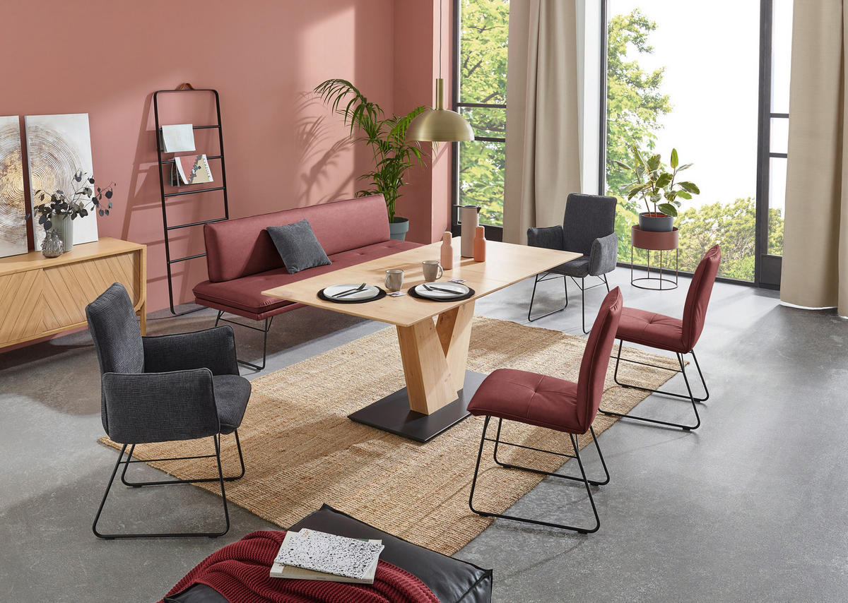 SITZBANK in Metall, Textil Schwarz, Bordeaux  - Bordeaux/Schwarz, Design, Textil/Metall (195/87/65cm) - Dieter Knoll