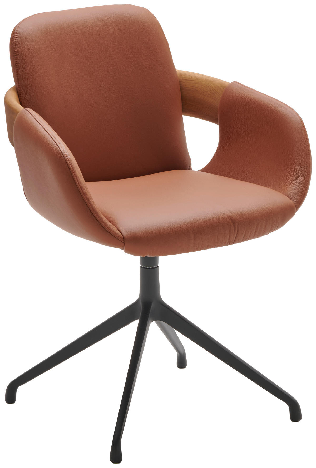 ARMLEHNSTUHL  Lederauswahl, Stoffauswahl, Typenauswahl, Sitzfläche 360° drehbar  Echtleder  - Eichefarben/Cognac, Natur, Leder/Holz (60/86/60cm) - Valnatura