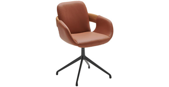 ARMLEHNSTUHL  Lederauswahl, Stoffauswahl, Typenauswahl, Sitzfläche 360° drehbar  Echtleder  - Eichefarben/Cognac, Natur, Leder/Holz (60/86/60cm) - Valnatura