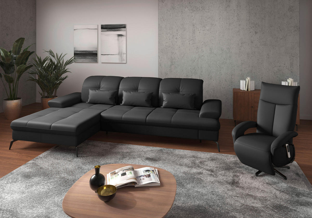 ECKSOFA in Echtleder Schwarz  - Schwarz, Konventionell, Leder/Metall (185/279cm) - Sit & More