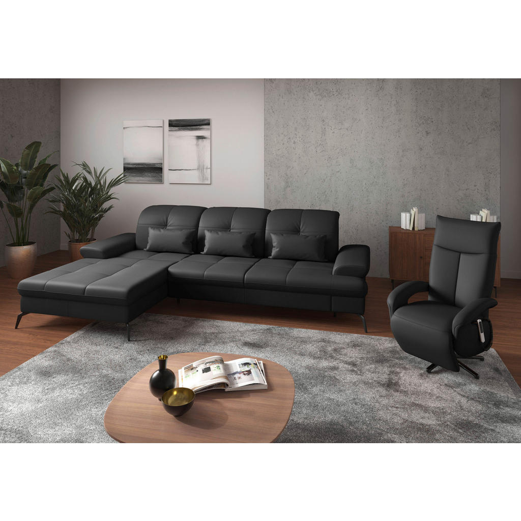 Thumbnail - Sit & More Ecksofa, Schwarz, Leder, Echtleder, Nappaleder, 4,5-Sitzer, Ottomane links, L-Form, 279x185 cm, Goldenes M, M...