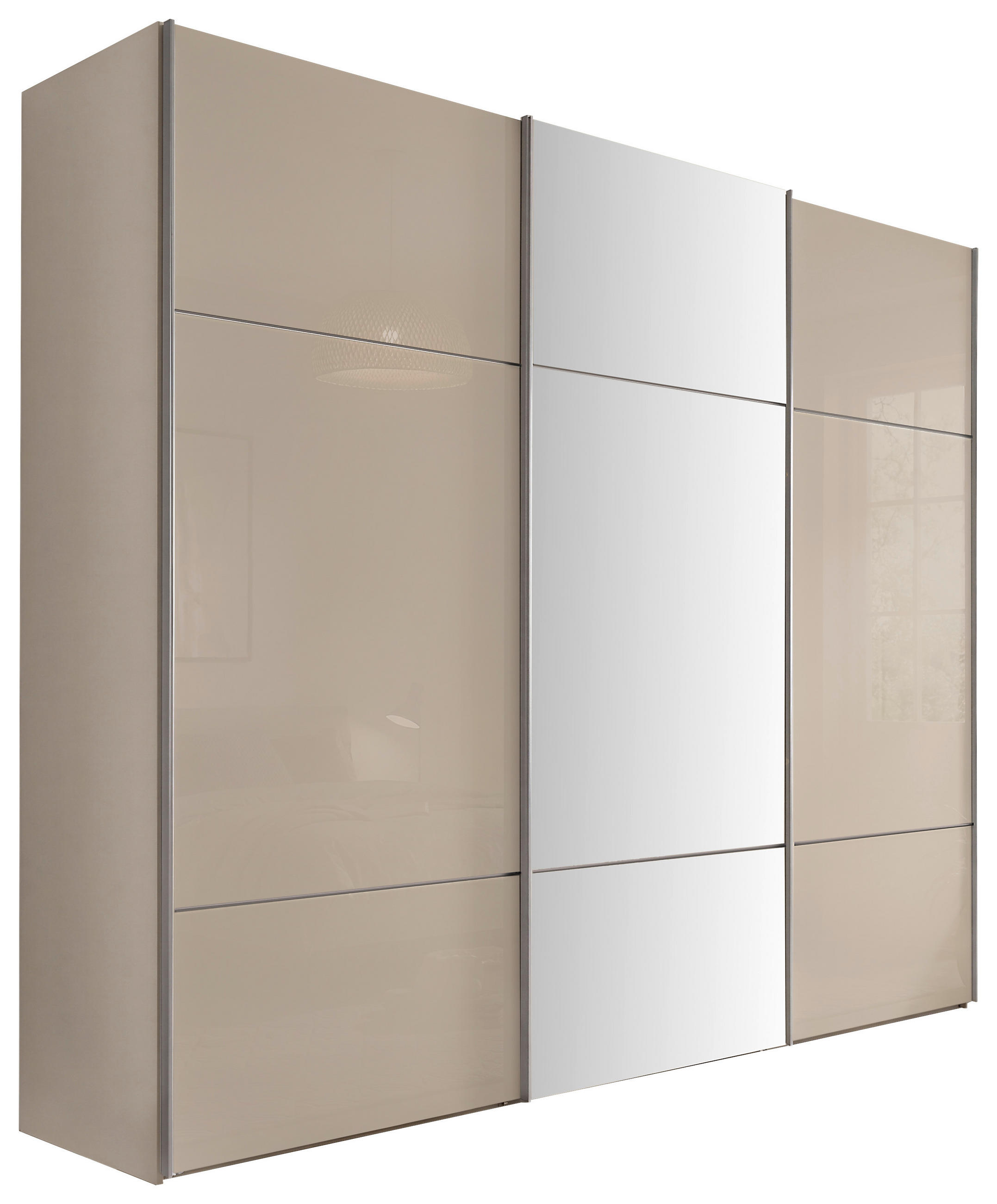 SCHWEBETÜRENSCHRANK 249/222/68 cm 3 Tür(en)-türig Sandfarben  - Sandfarben/Alufarben, Design, Glas/Holzwerkstoff (249/222/68cm) - Moderano
