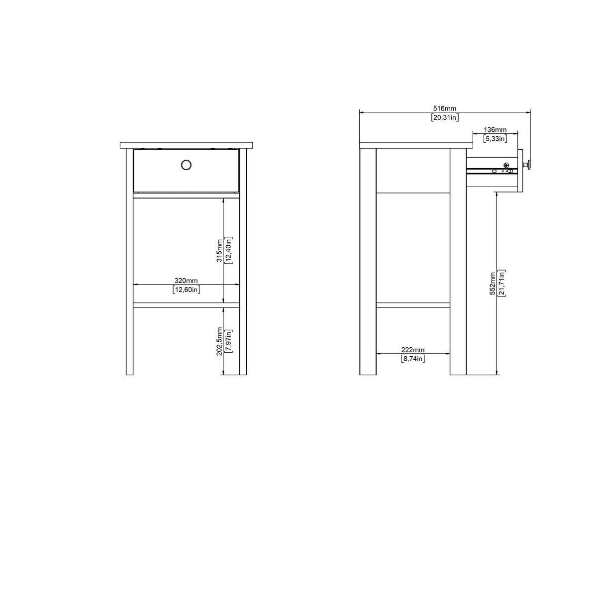 NOČNÍ STOLEK, bílá, 40/70,1/34,2 cm - bílá/barvy stříbra, Moderní, kov/kompozitní dřevo (40/70,1/34,2cm) - MID.YOU