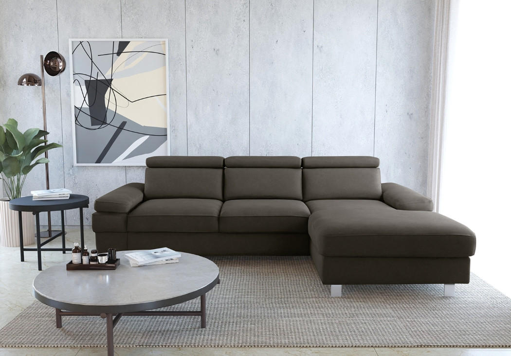 ECKSOFA in Mikrofaser Anthrazit - Anthrazit/Silberfarben, Konventionell, Textil/Metall (182/82/259cm) - Trendmanufaktur
