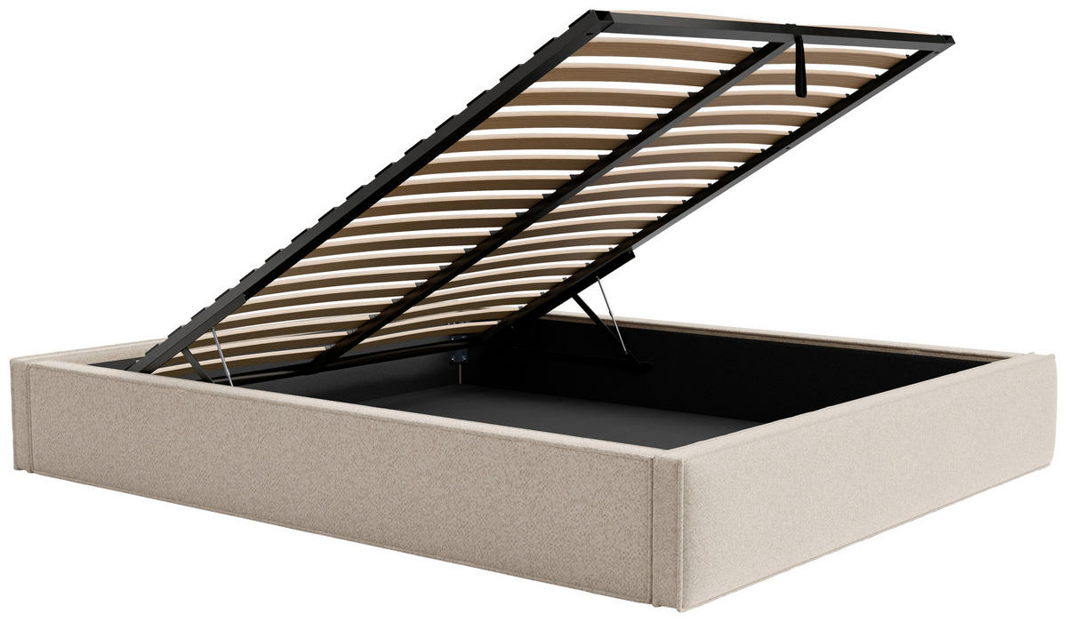 POLSTERBETT 120/200 cm,  in Beige, Lattenrost, Bettkasten,  - Beige/Schwarz, Design, Holz/Textil (120/200cm) - Chameo