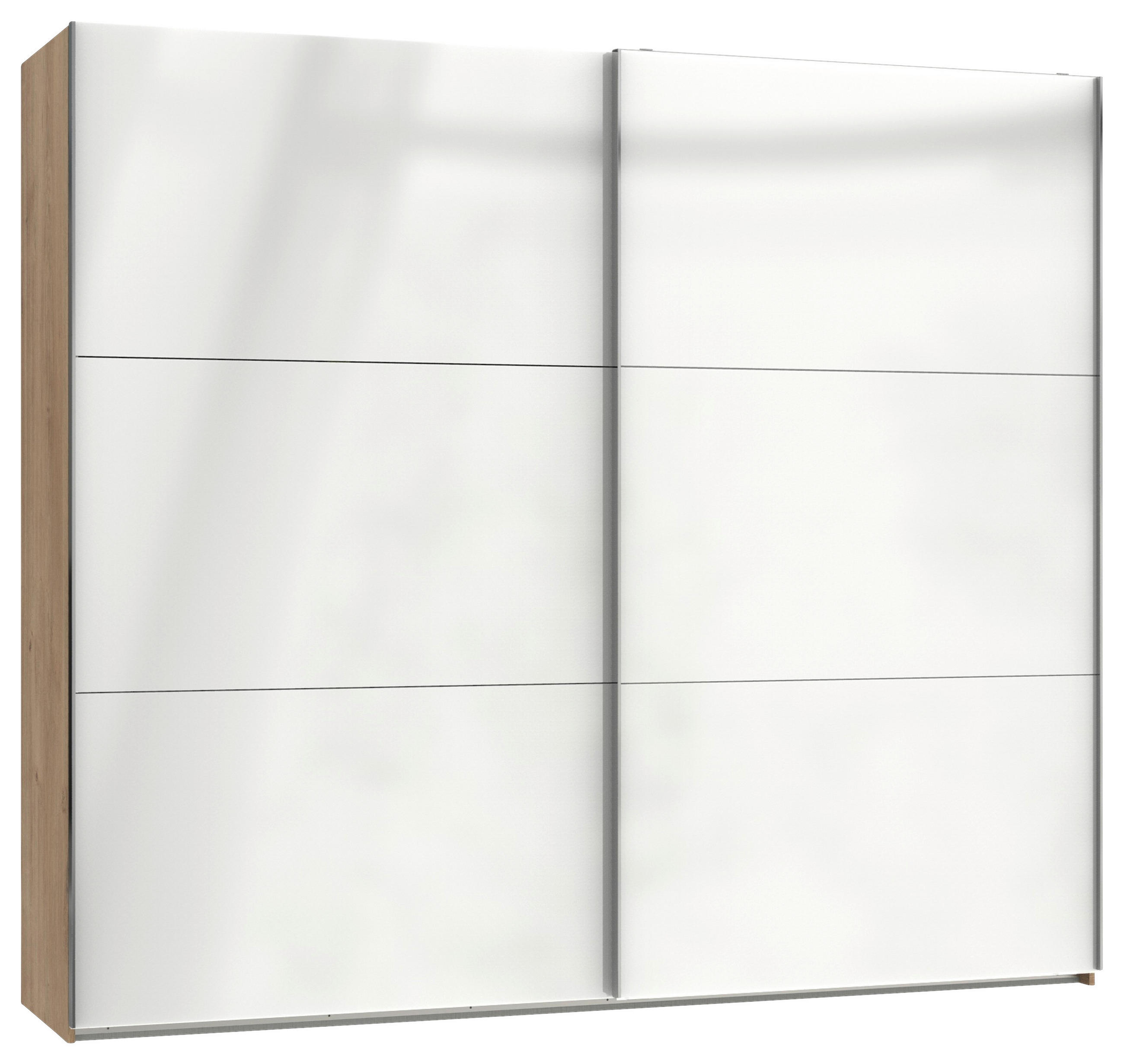SCHWEBETÜRENSCHRANK 250/216/65 cm 2-türig Weiß, Eichefarben  - Chromfarben/Eichefarben, MODERN, Holzwerkstoff (250/216/65cm) - MID.YOU