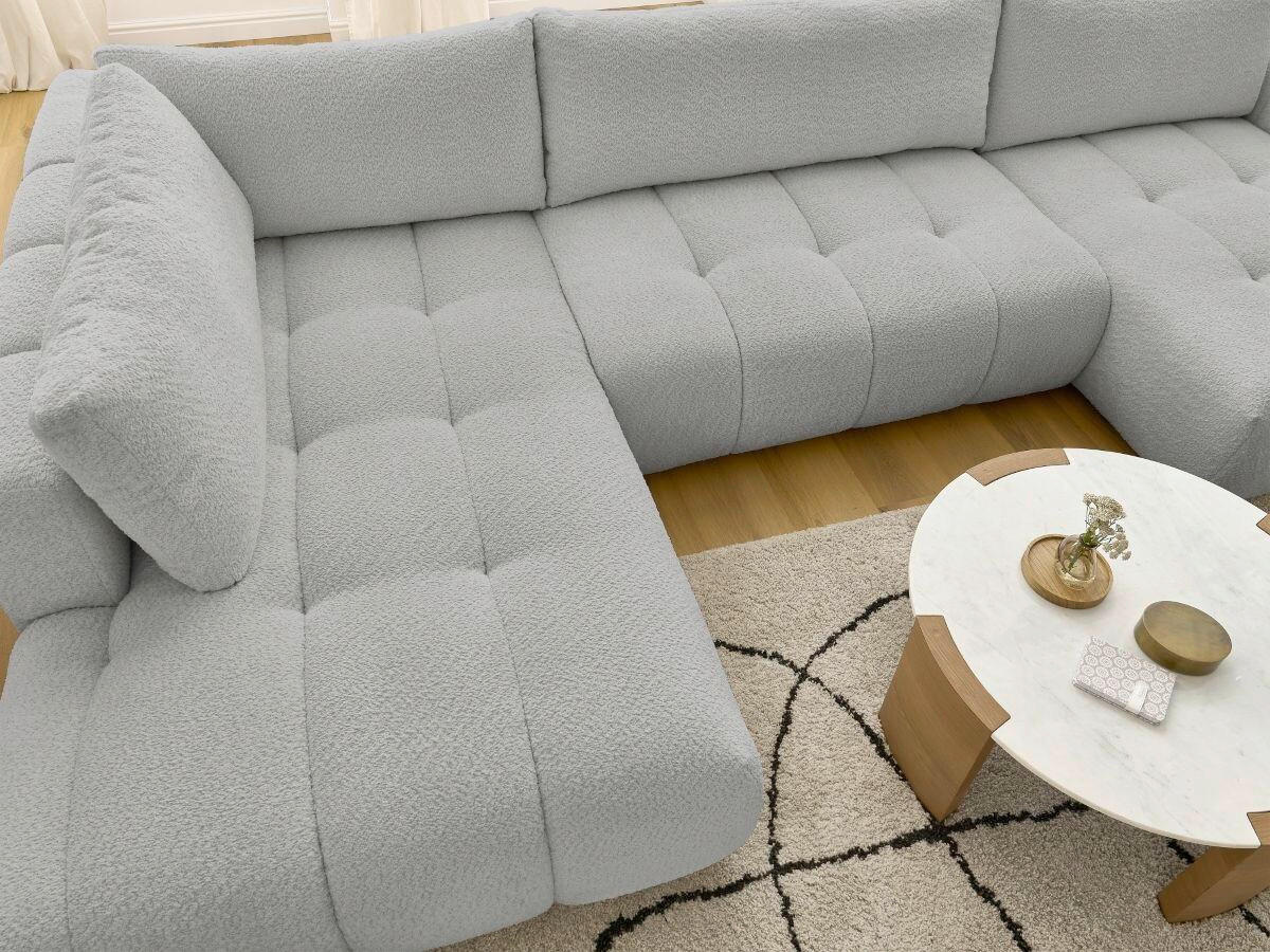 WOHNLANDSCHAFT  FUJI  Hellgrau Bouclé  - Hellgrau/Schwarz, MODERN, Kunststoff/Textil (204/377/160cm)