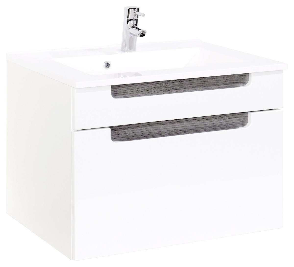 Waschtischkombination in 80 cm  - Weiss/Eichefarben, Modern, Holzwerkstoff/Stein (80cm) - Held