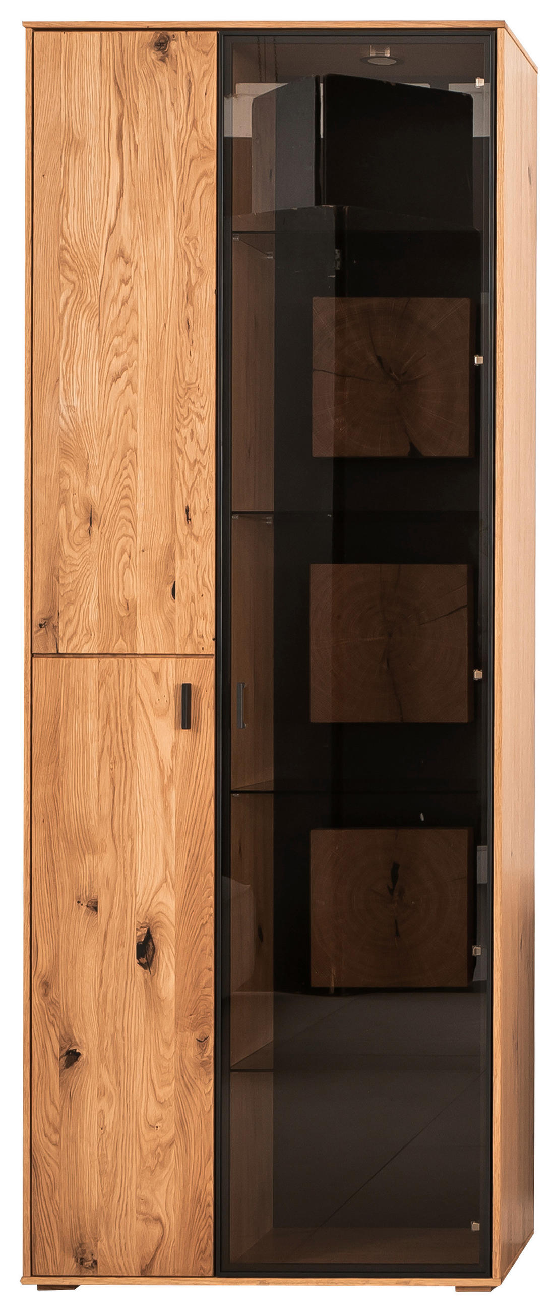 VITRINE in furniert, massiv Wildeiche Wildeiche  - Wildeiche/Anthrazit, Design, Glas/Holz (78/206/37cm) - MID.YOU
