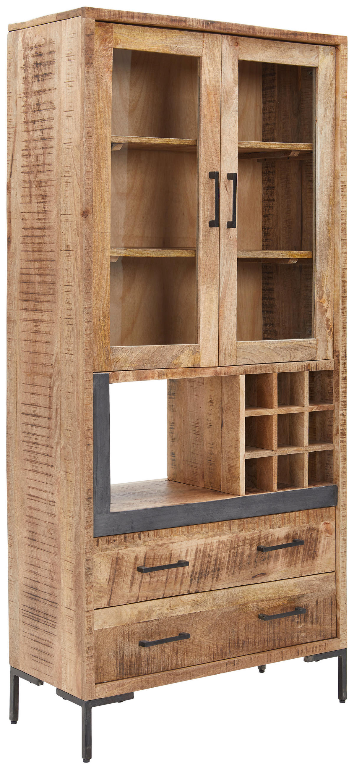 VITRINE  in massiv Mangoholz Anthrazit, Naturfarben - Anthrazit/Naturfarben, Natur, Glas/Holz (90/192/40cm) - MID.YOU