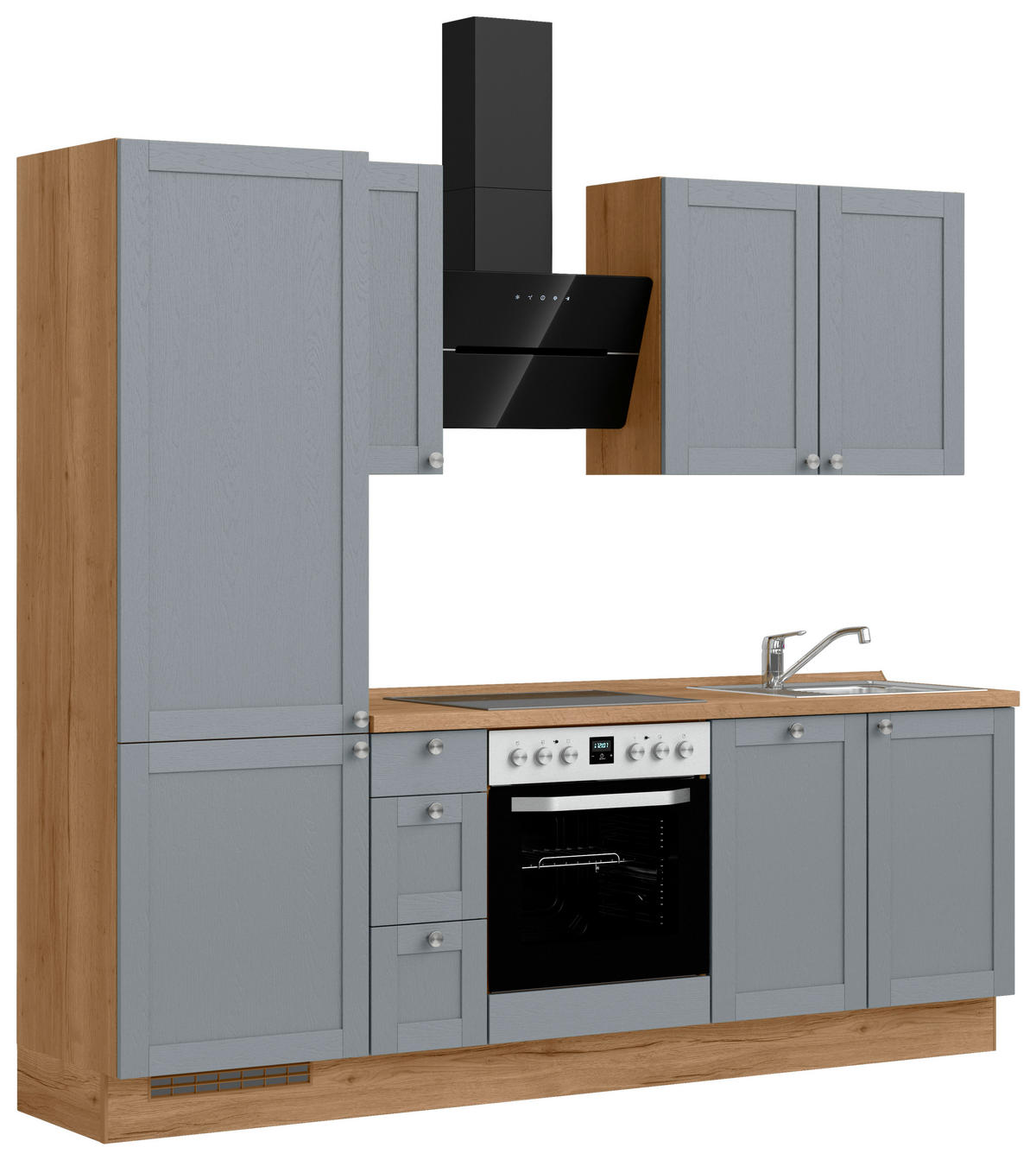 KÜCHENBLOCK Frame 240 cm  in Eichefarben, Blaugrau  - Eichefarben/Blaugrau, MODERN, Holzwerkstoff/Metall (240cm) - Nobilia