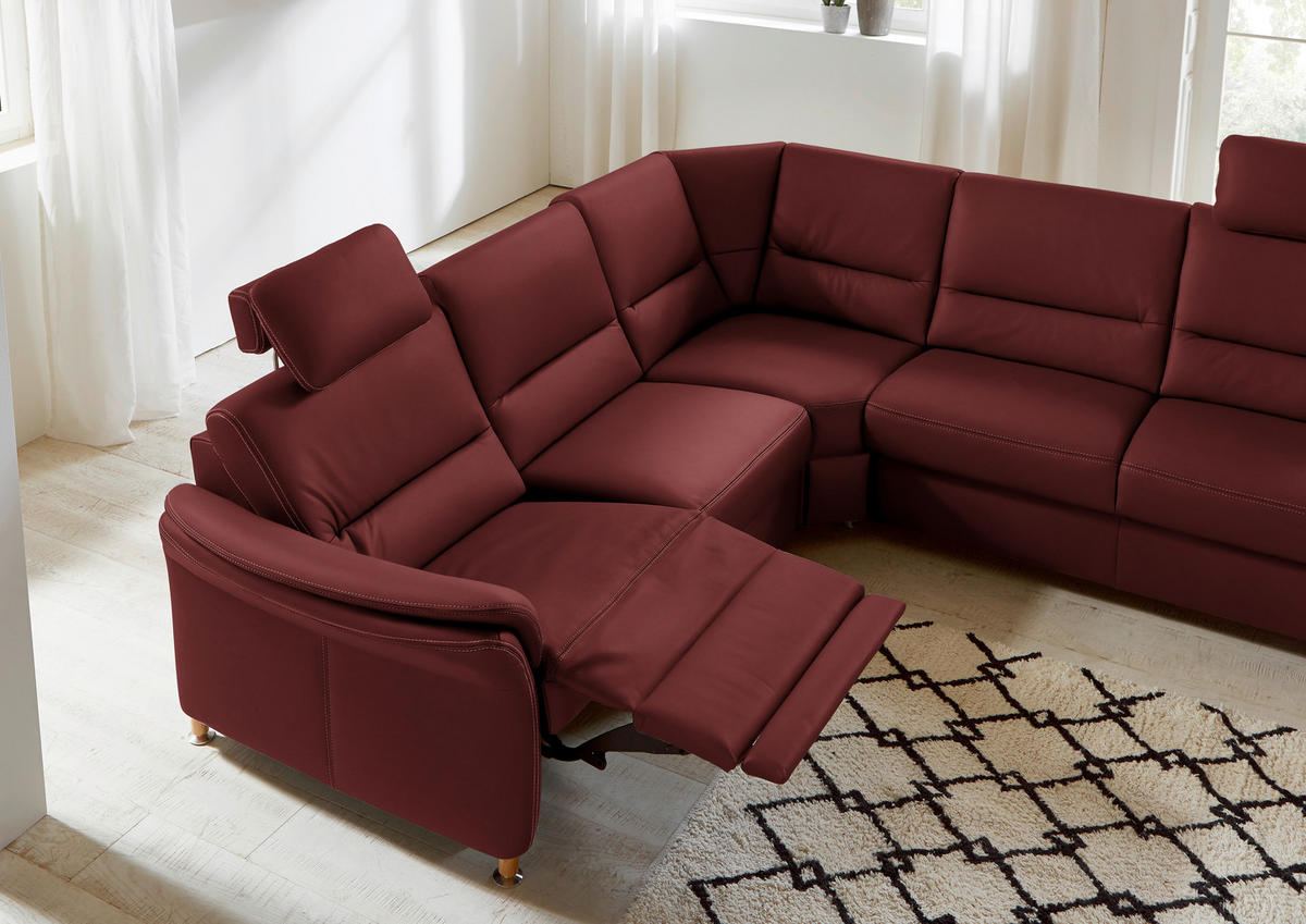 ECKSOFA in Echtleder Brombeere  - Eichefarben/Brombeere, Konventionell, Leder/Holz (262/262cm) - Beldomo Premium