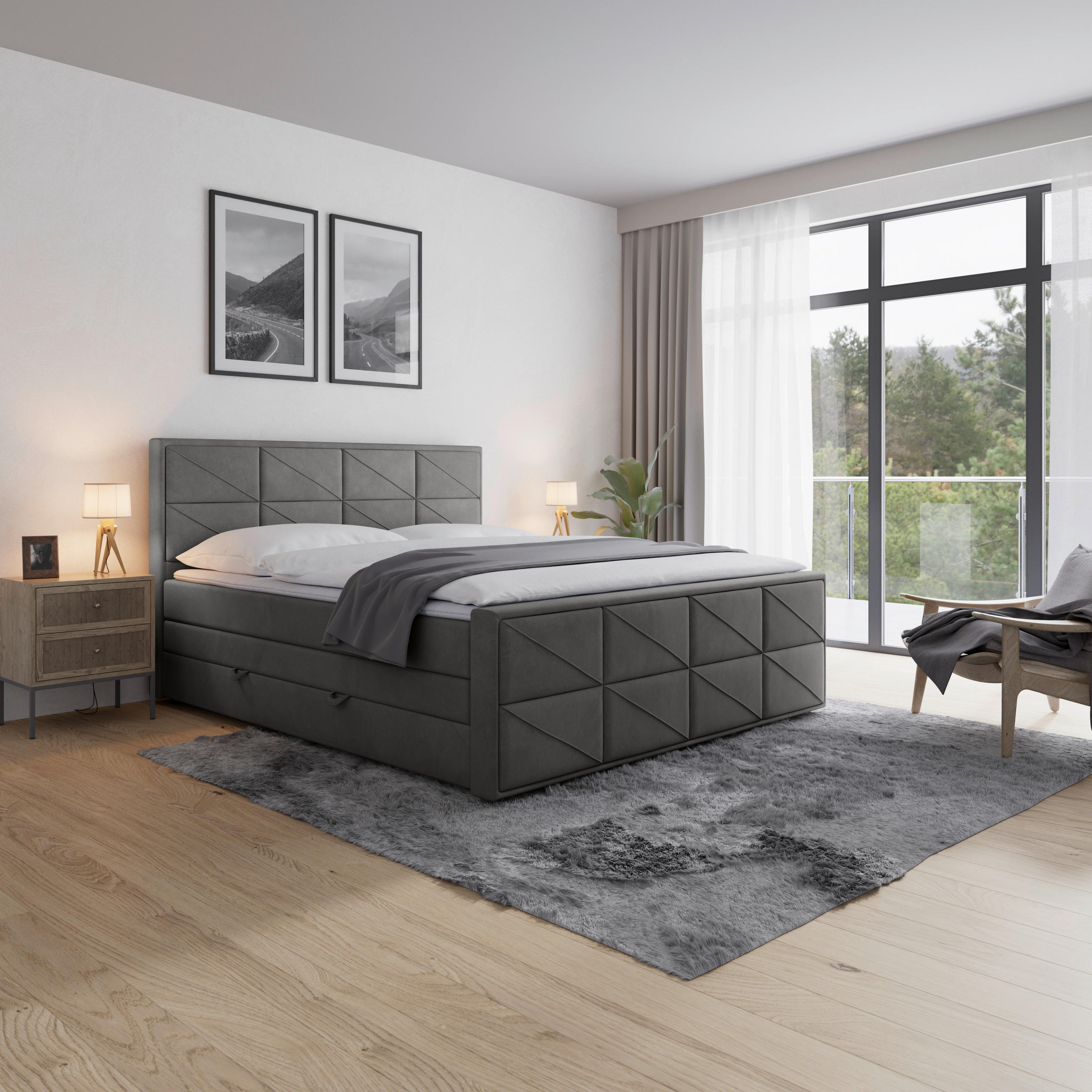 MID.YOU POSTEL BOXSPRING, 180/200 cm, antracitová
