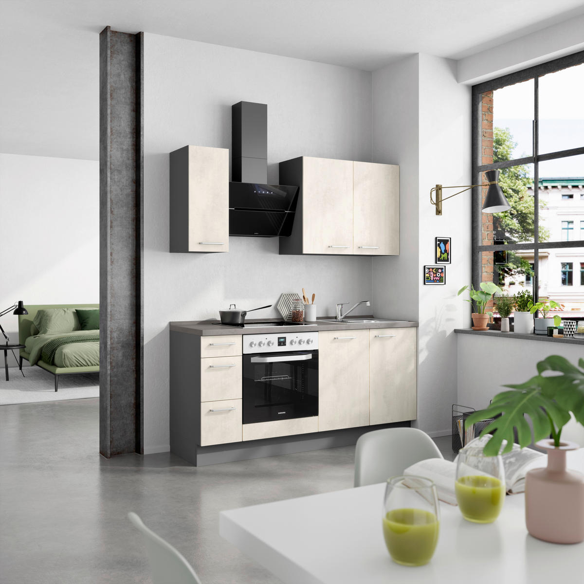 KÜCHENLEERBLOCK 180 cm   in Weiß, Schieferfarben  - Schieferfarben/Edelstahlfarben, MODERN, Holzwerkstoff/Metall (180cm) - Nobilia