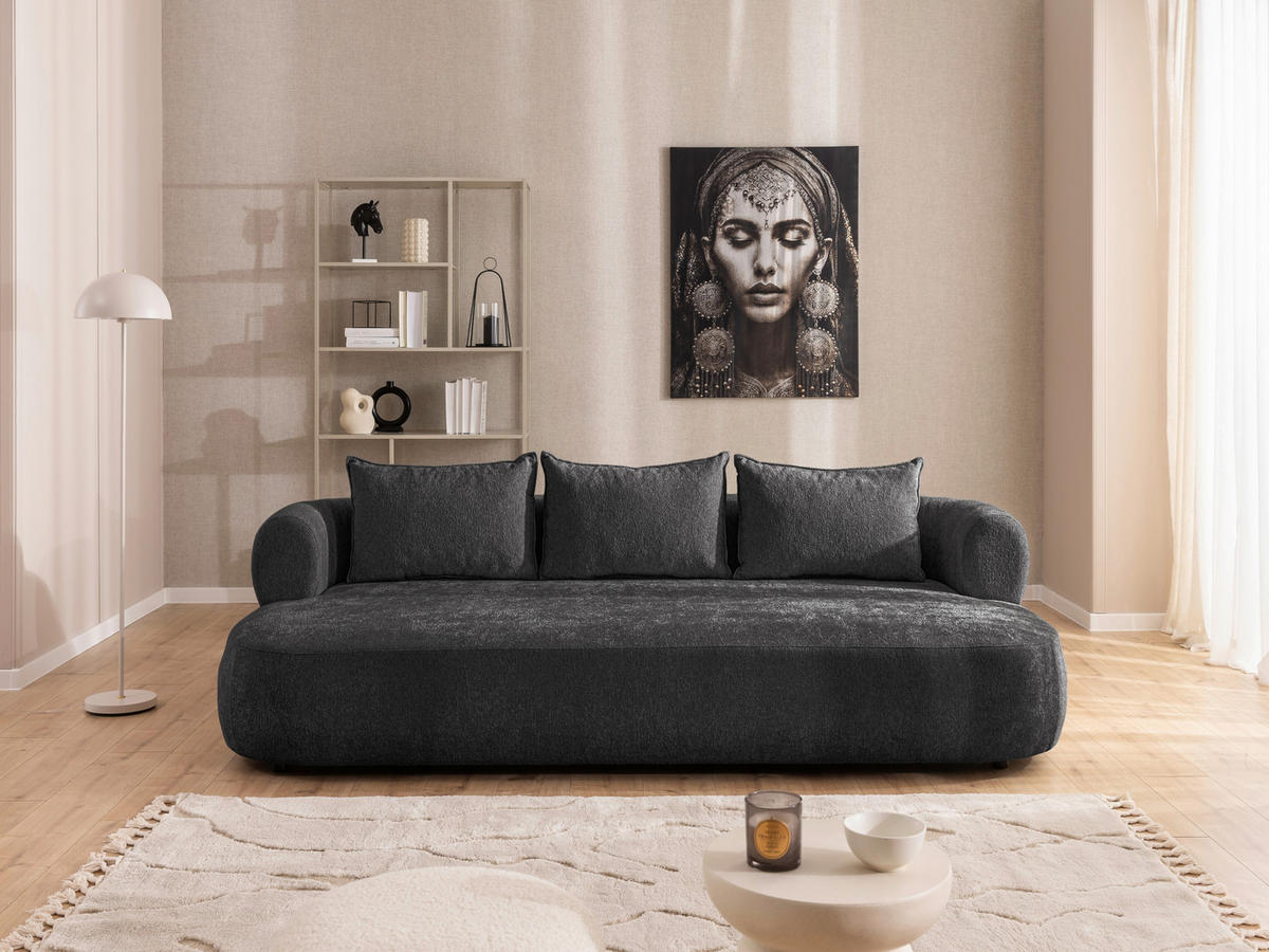 BIGSOFA in Chenille Schwarz  - Schwarz, Design, Kunststoff/Textil (240/76/122cm) - Livetastic