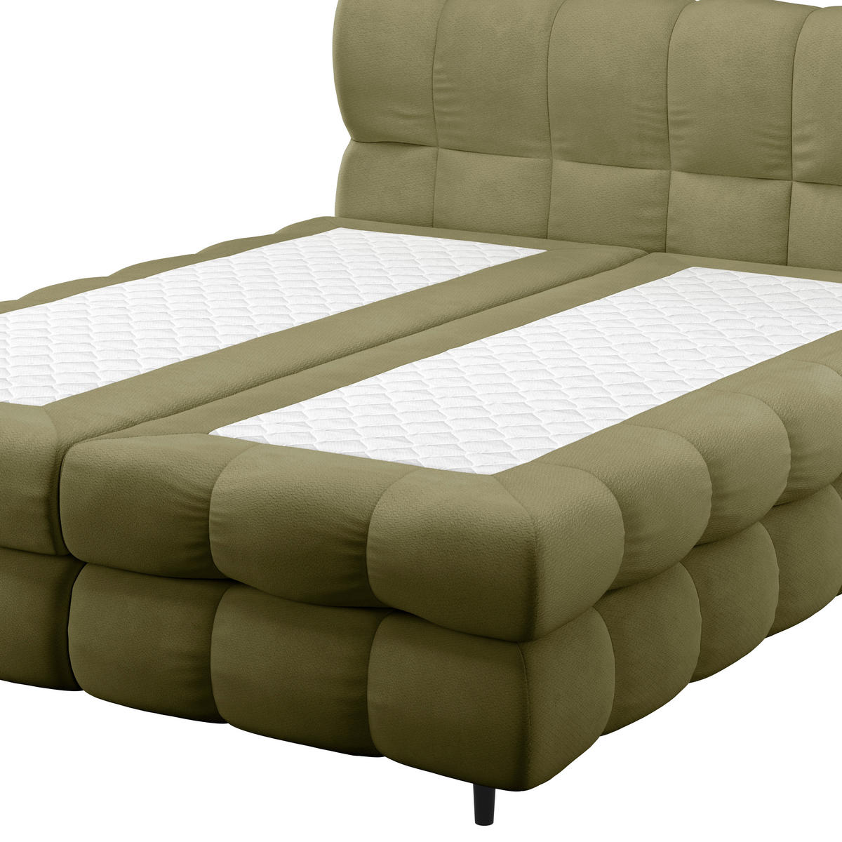 BOXBETT 200/200 cm,  in Olivgrün, gepolstertes Kopfteil, Bettkasten, Topper, H3 + H3 = fest  - Schwarz/Olivgrün, Design, Textil/Metall (200/200cm) - Ti'me