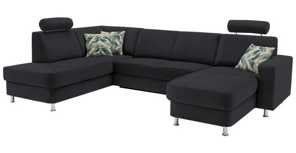 WOHNLANDSCHAFT  in Chenille Dunkelgrau  - Chromfarben/Dunkelgrau, Design, Kunststoff/Textil (198/301/165cm) - Xora