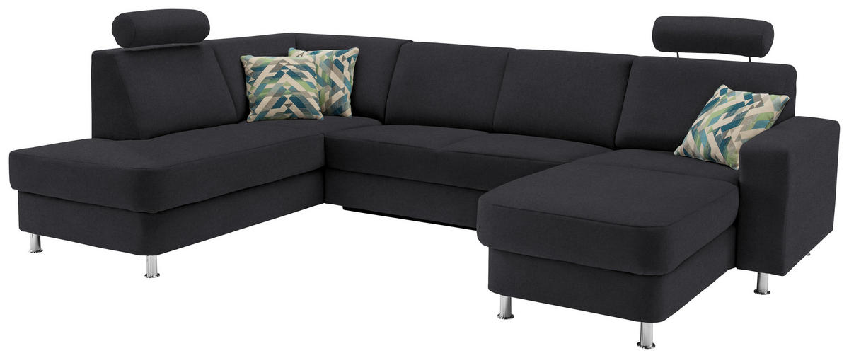 WOHNLANDSCHAFT in Chenille Dunkelgrau  - Chromfarben/Dunkelgrau, Design, Kunststoff/Textil (198/301/165cm) - Xora
