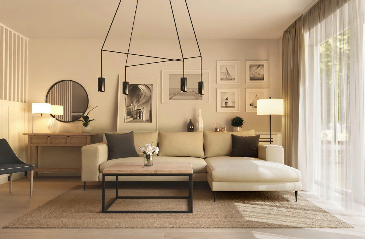 CANAPÉ D'ANGLE texture beige  - beige/noir, Modern, textile/métal (325/170cm) - Trendmanufaktur