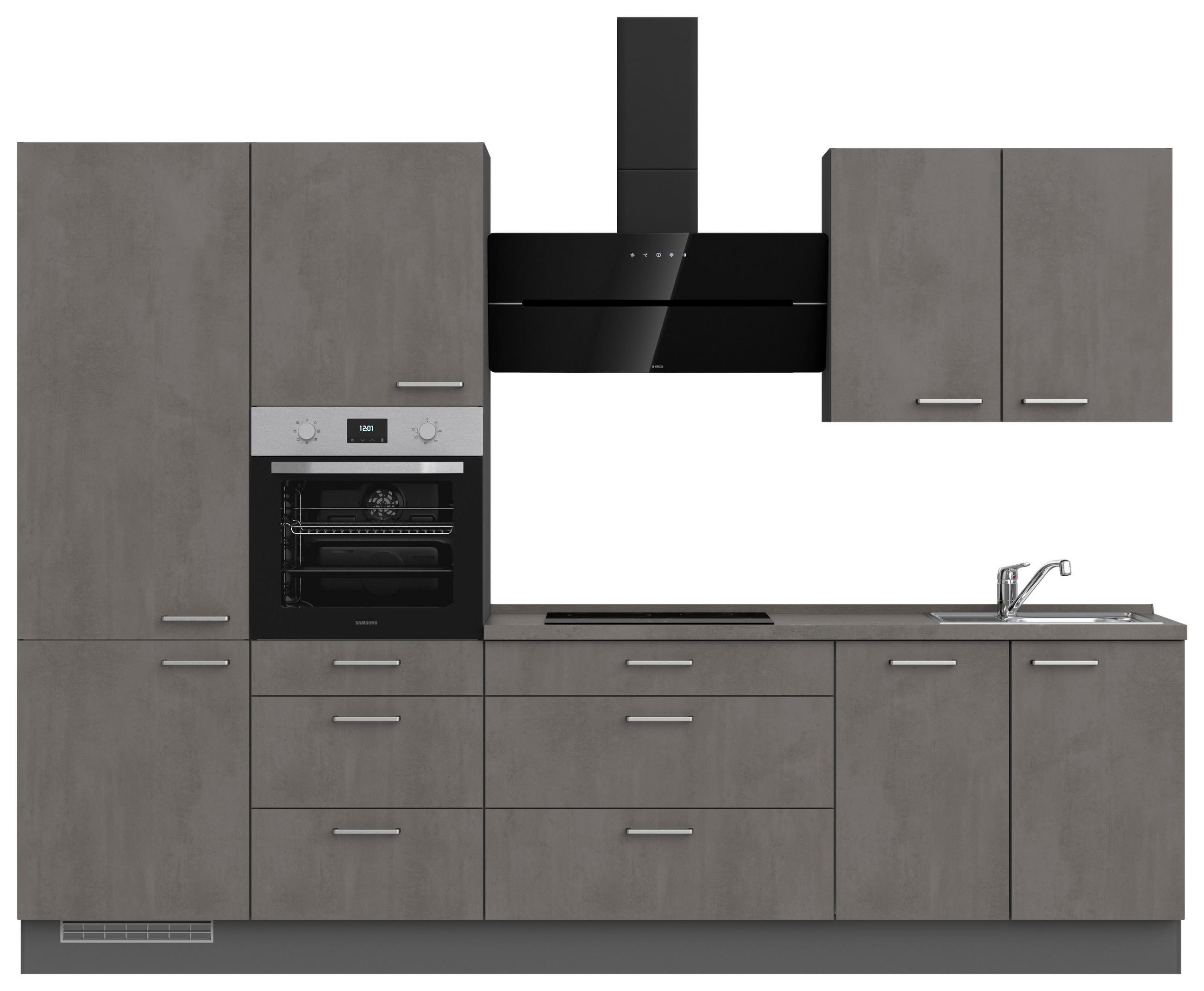 KÜCHENLEERBLOCK 300 cm   in Schieferfarben  - Schieferfarben/Edelstahlfarben, MODERN, Holzwerkstoff/Metall (300cm) - Nobilia