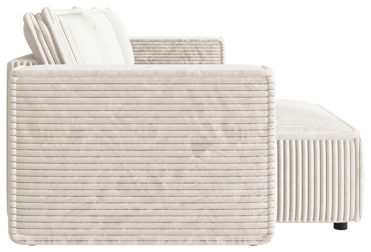 ECKSOFA Creme Cord Zierkissen, Rückenkissen, Schlaffunktion, Rücken echt  - Creme/Schwarz, MODERN, Kunststoff/Textil (153/350cm) - Xora