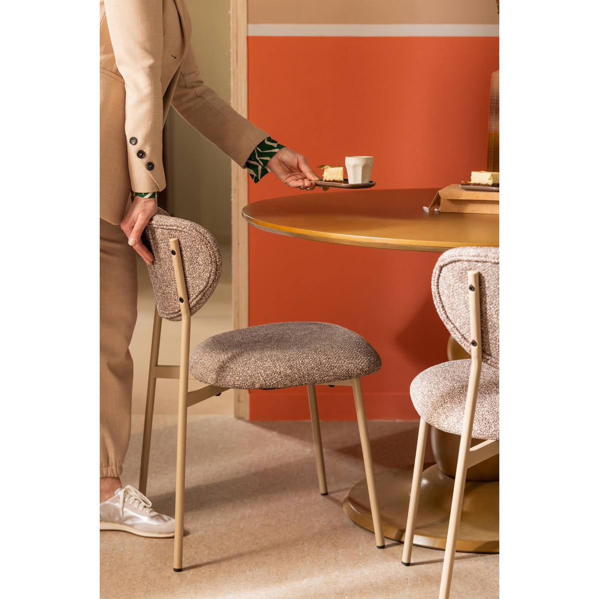 STUHL-SET 2 Stück  in Eisen Webstoff  - Sandfarben, MODERN, Textil/Metall (46/77/56cm) - Livetastic