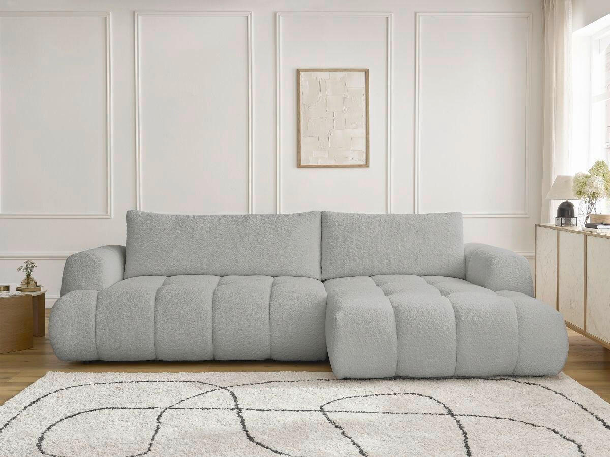 ECKSCHLAFSOFA FUJI Bouclé Hellgrau  inkl.  - Hellgrau/Schwarz, MODERN, Kunststoff/Textil (292/160cm)