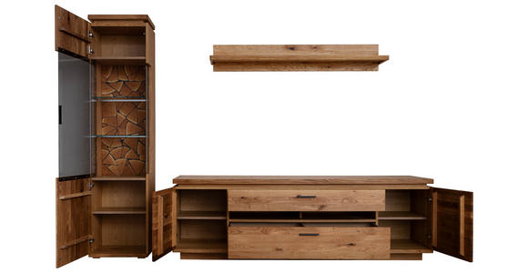 WOHNWAND 3-teilig  in Grau, Eichefarben  275/204/50 cm  - Eichefarben/Anthrazit, Natur, Glas/Holz (275/204/50cm) - Linea Natura