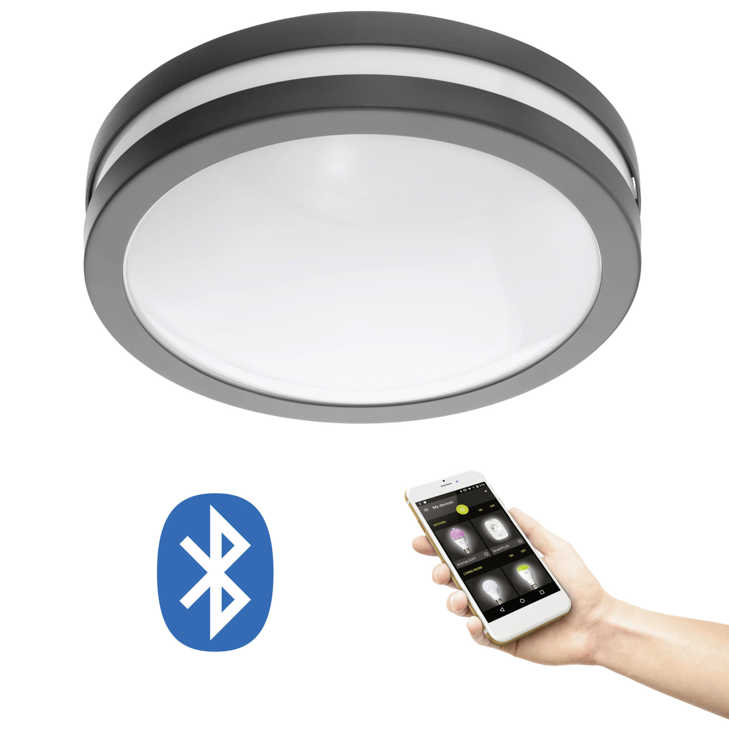 AUßENDECKENLEUCHTE 26/9,5 cm   - Anthrazit/Weiß, Design, Kunststoff/Metall (26/9,5cm) - Eglo