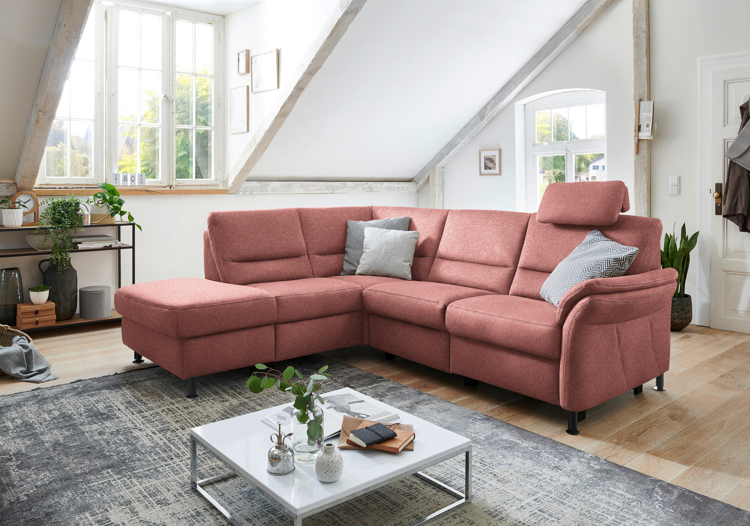 ECKSOFA in Flachgewebe Rot  - Rot/Schwarz, Modern, Textil/Metall (203/227cm) - Beldomo System