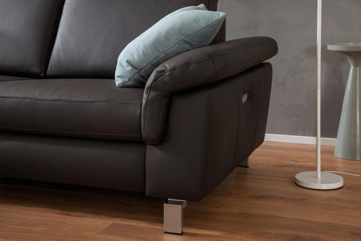 ECKSOFA in Echtleder Braun  - Chromfarben/Braun, Design, Leder/Metall (200/271cm) - Pure Home Lifestyle