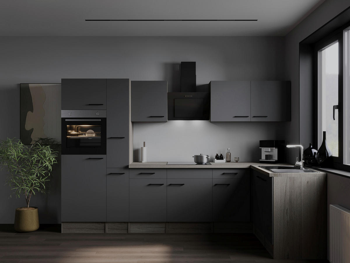 ECKKÜCHE 310/172 cm  in Grau, Eichefarben  - Eichefarben/Schwarz, Design, Holzwerkstoff/Metall (310/172cm) - Respekta