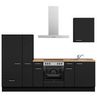 KÜCHENBLOCK 270 cm   in Schwarz, Eichefarben  - Edelstahlfarben/Eichefarben, MODERN, Holzwerkstoff/Metall (270cm) - Nobilia