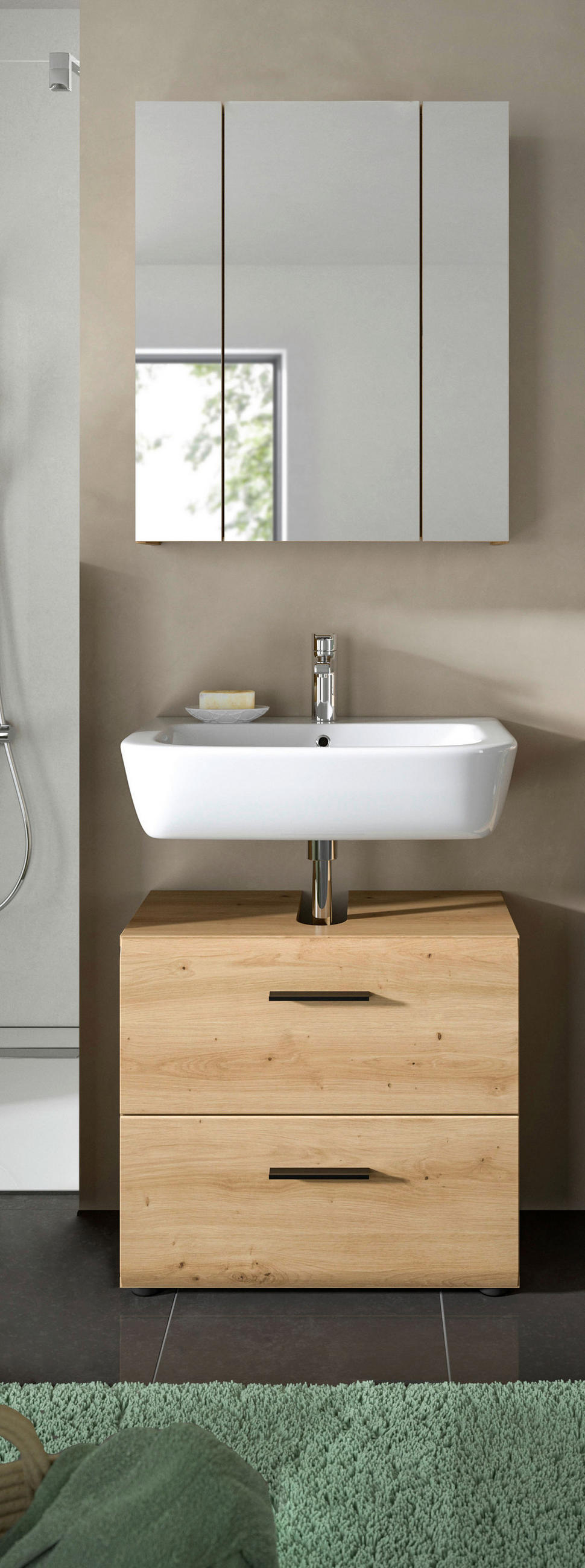 BADEZIMMER 2-teilig 60 cm  - Schwarz/Eiche Artisan, Basics, Holzwerkstoff (60cm) - MID.YOU