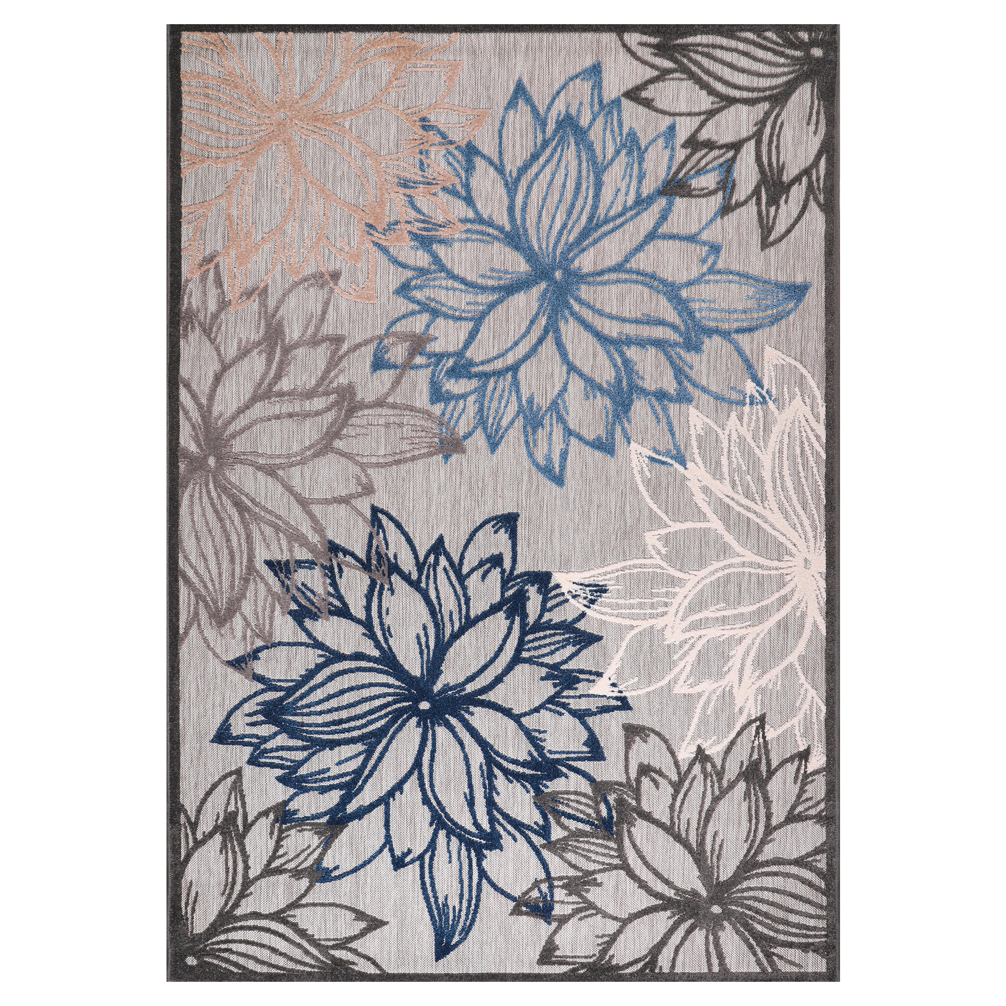 OUTDOORTEPPICH 60/110 cm Floral Grau, Blau, Weiß  - Blau/Weiß, LIFESTYLE, Kunststoff/Textil (60/110cm) - Novel