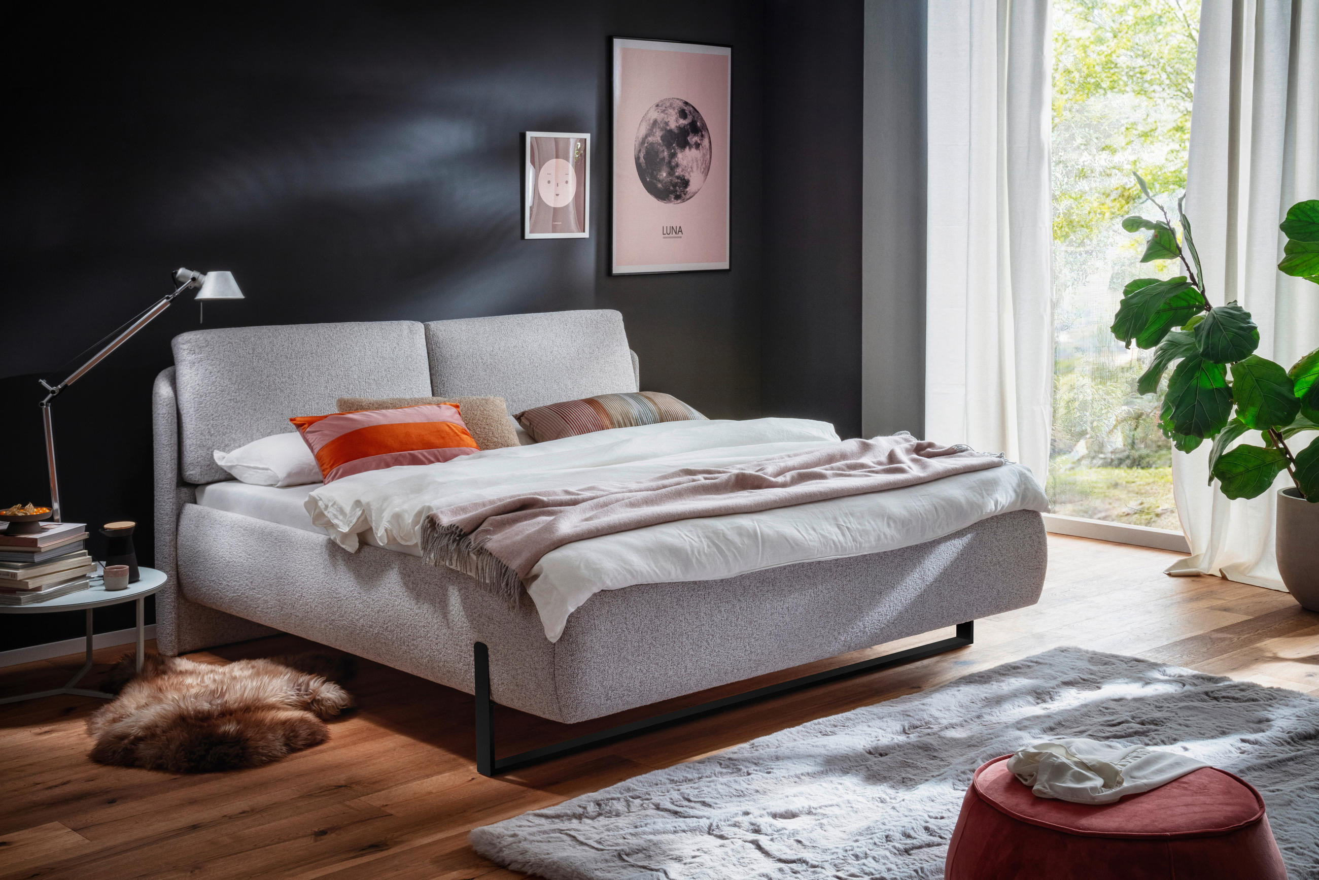 POLSTERBETT 180/200 cm  in Hellgrau  - Hellgrau/Schwarz, Design, Textil/Metall (180/200cm) - Esposa
