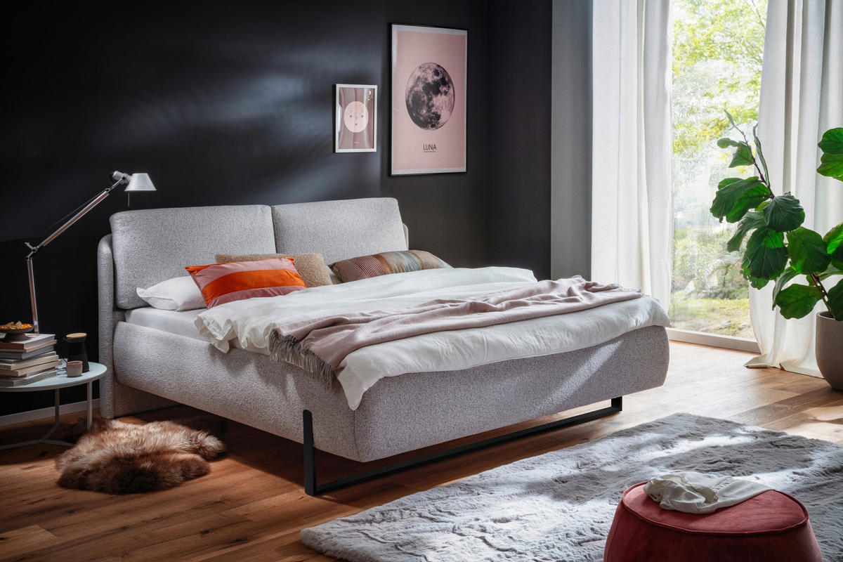 POLSTERBETT 180/200 cm  in Hellgrau  - Hellgrau/Schwarz, Design, Textil/Metall (180/200cm) - Esposa