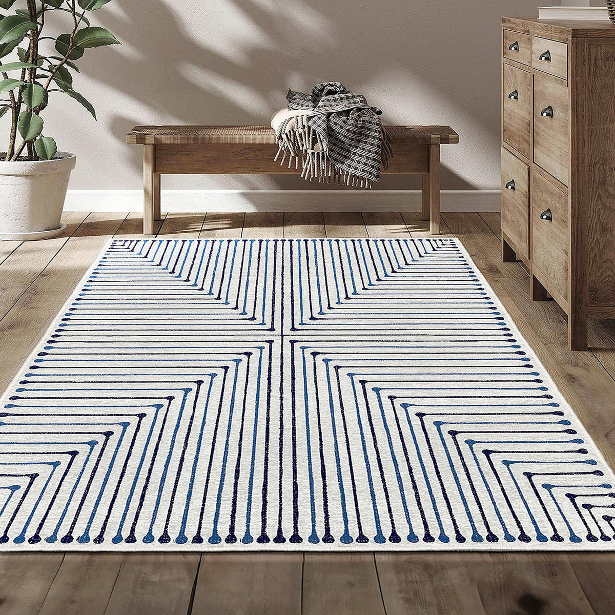 FLACHWEBETEPPICH Wohnzimmer 80/150 cm Kece-Fr67 Blau rechteckig  - Blau, Basics, Kunststoff (80/150cm)
