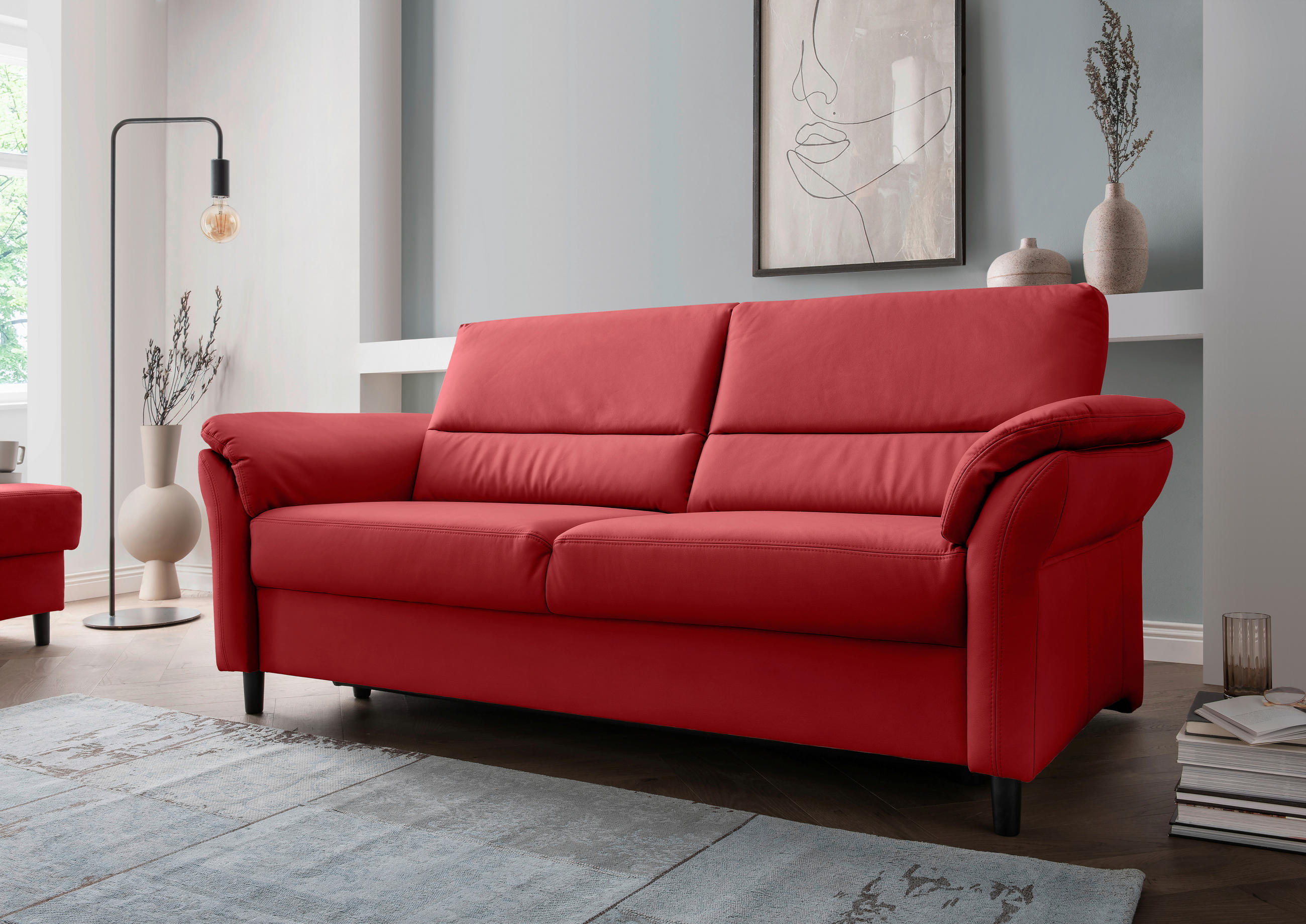 3-SITZER-SOFA in Lederlook Rot  - Rot/Schwarz, MODERN, Holz/Textil (192/90/89cm) - Livetastic
