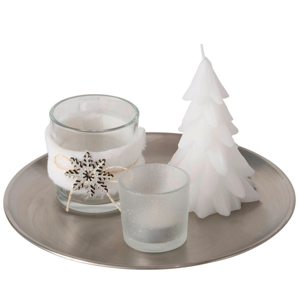 ADVENTI GYERTYATARTÓ - ezüstszínű/fehér, Basics, Üveg/természetes anyagok (23/13cm)