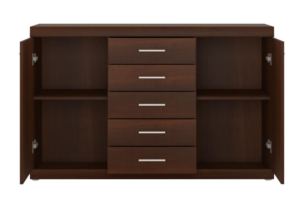 KOMODA, farba vlašského orecha, 140/90/45 cm - chrómová/farba vlašského orecha, Konventionell, kompozitné drevo/plast (140/90/45cm) - Venda